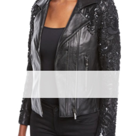 Nour Hammour Sophia Zip-Front Leather Jacket w/ Studded Embroidered Sleeves - Picture 8 of 14